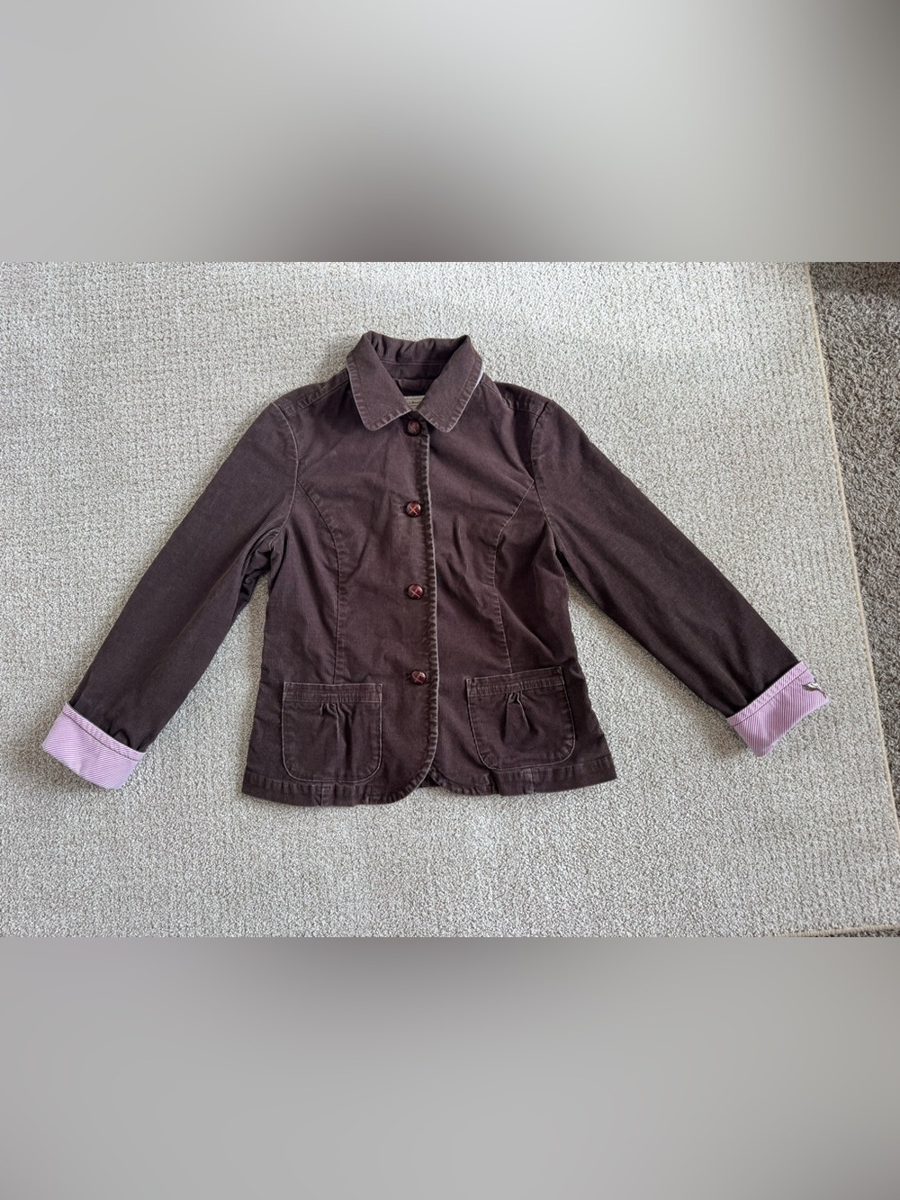 LL Bean Corduroy Jacket Blazer Brown Ticking